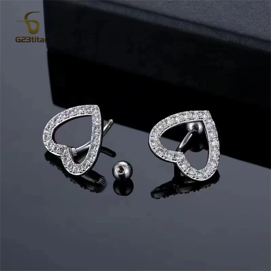 G23 titan 6-16mm 14G Titanium Bar Reverse Belly Ring Silver Color White Crystal Heart Round Moon Flower Navel Piercing Jewelry