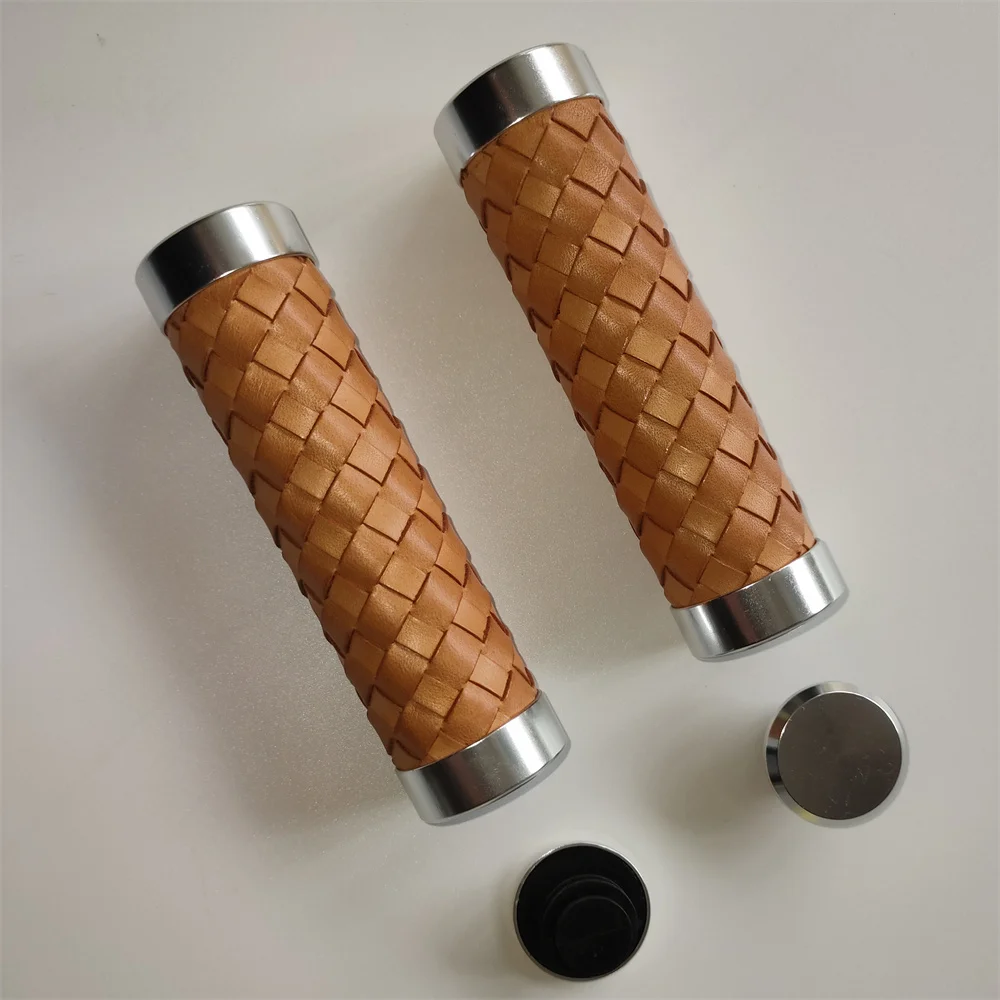 1 pair Bicycle woven handle leather 70-130mm customizable grips for brompton MTB road bike 22.2mm handle