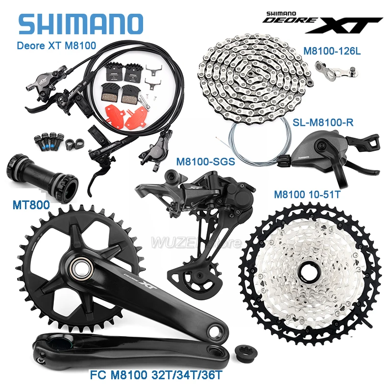 

Набор компонентов SHIMANO DEORE XT M8100 12S MTB XTM8100, комплект кривошипных гидравлических дисковых тормозов CN SL RD CS 10-51T/12S 11-46/50/52T K7 12 В