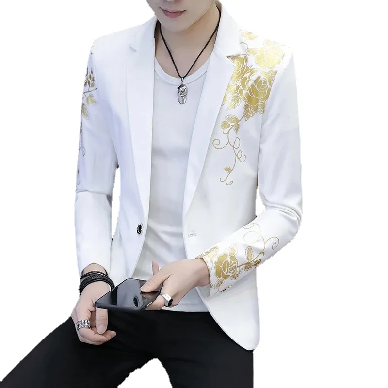 

2024 Casual Stamping Printing Suit Male Personality Slim Trend Spring and Autumn Handsome Youth