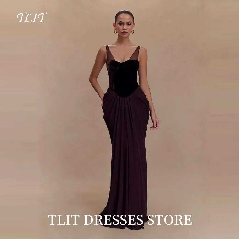 TLIT Sexy Mesh Straps Velvet Corset Patchwork Dress Women Sleeveless Backless Folds Slim Dresses Elegant Evening Gown Customized