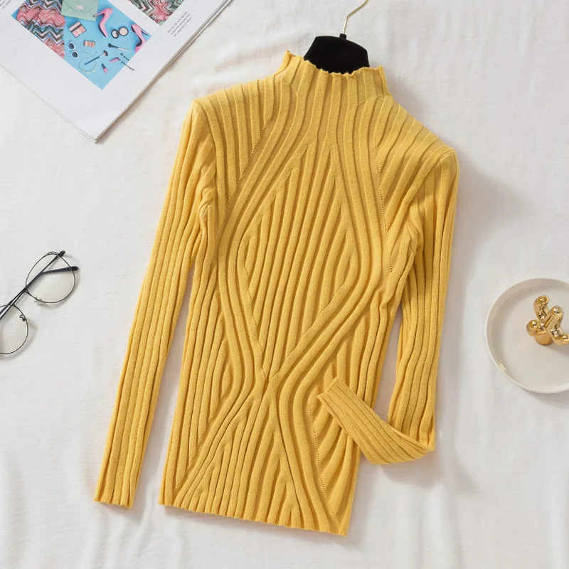 Autumn White Knitted Sweater Women Long Sleeve Office Lady Pullover Jumper Elegant Slim Solid Clothing Casual Soft Tops 17041