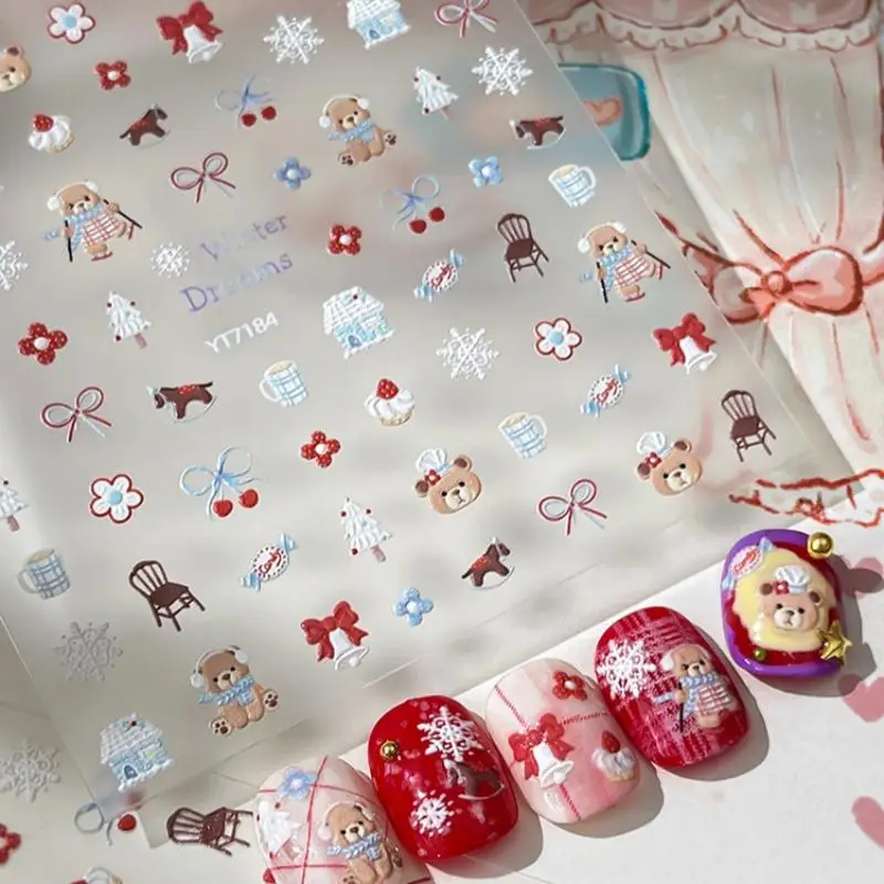 

♥Winter 3D Nail Art Stickers - Cute Bear & Snowflake Decals for DIY Manicure,Self-Adhesive Winter-Themed Nail Decor Accessories