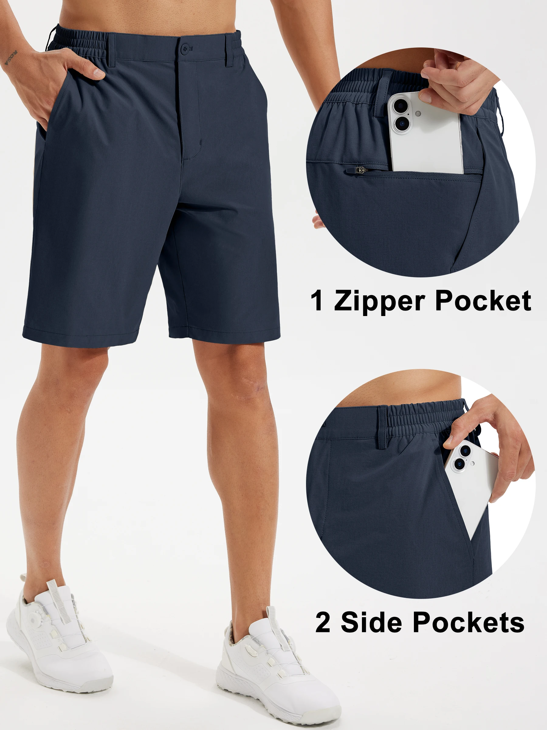 Sommer Herren Freizeitshorts Business- & Golf-Hosen, Atmungsaktive Relaxed-Fit-Shorts mit Schnellverschluss-Taschen – Detail 13