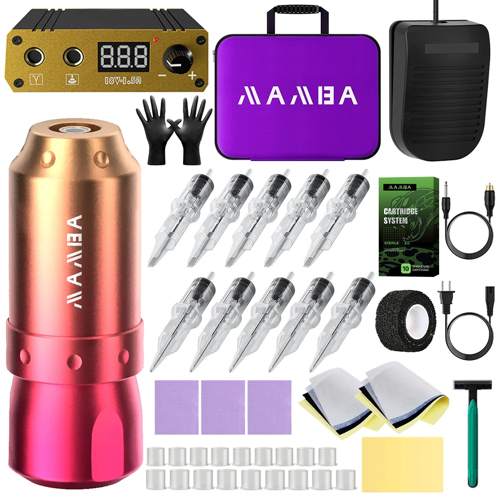 Juego de máquina de tatuaje inalámbrica DM, completo con LCD, fuente de alimentación para tatuaje, cartucho, agujas, taza de tinta, maquillaje permanente para principiantes