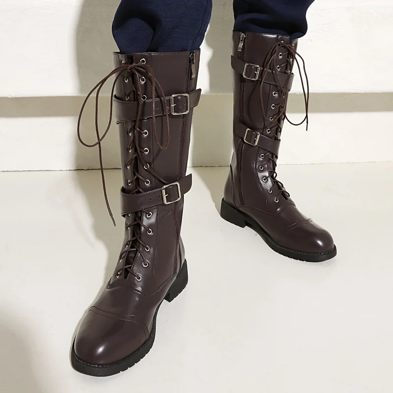 bottes-de-chevalier-decontractees-pour-hommes-a-talon-bas-et-bout-rond-automne-hiver-grande-taille-boucle-de-ceinture-bottes-polyvalentes-chaussures-en-cuir-a-la-mode