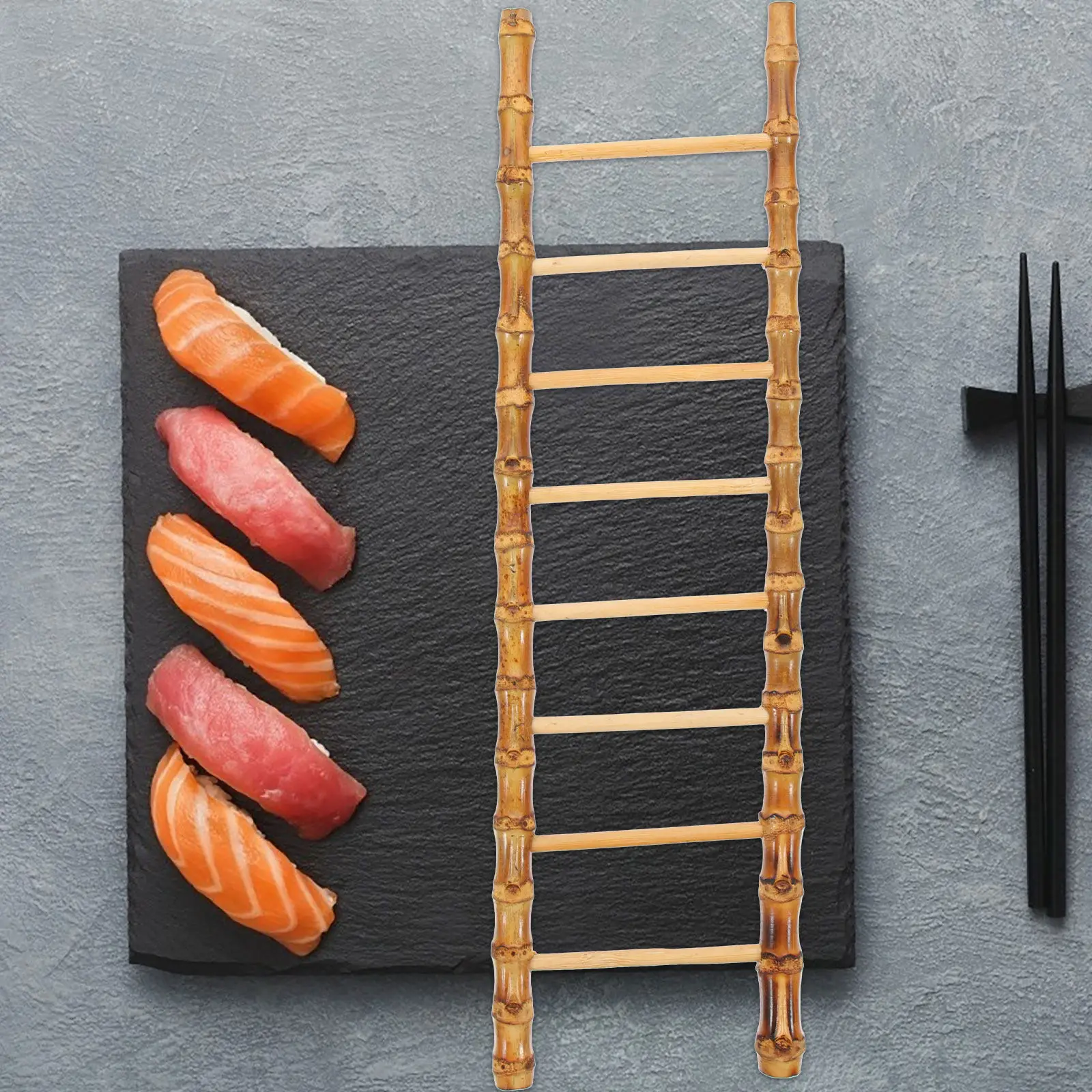 1Pcs Exquisite Handcrafted Bamboo Ladder Sushi Plating Decor Mini Photo Prop Bamboo Ladder Decoration Sashimi Dish Accessories