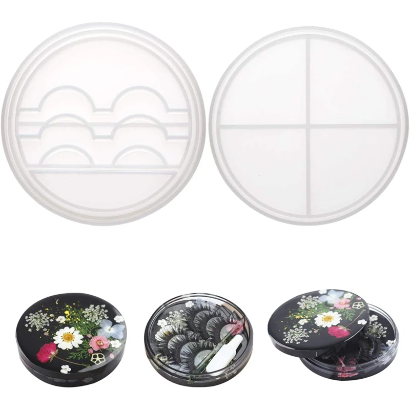 2 Sets Eyelashes Display Tray Resin Mold with Lid Silicone Eyelashes Holder Storage Mold Fake Eyelashes Box