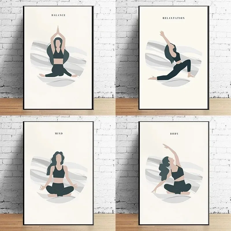 Yoga Lover Poses Various Professional Movements Coffee Cat Poster Print Wall Art Pictures Canvas Painting Room Home Decor Gift