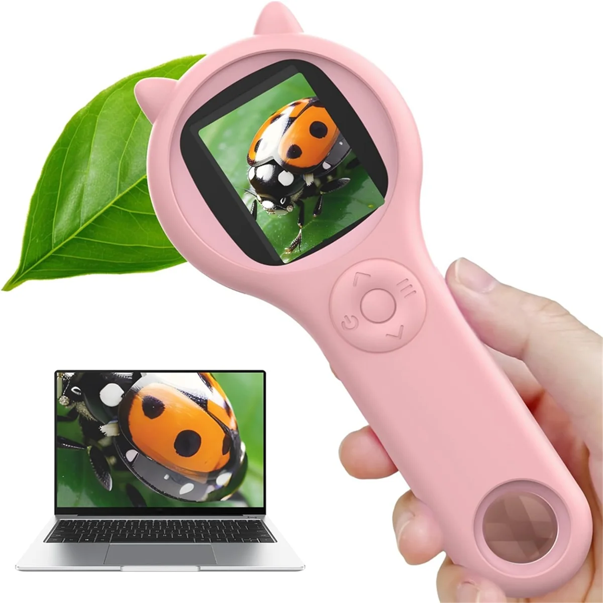 Microscopio para niños - Lupa portátil de mano Microscopio digital para niños Juguetes científicos educativos Rosa