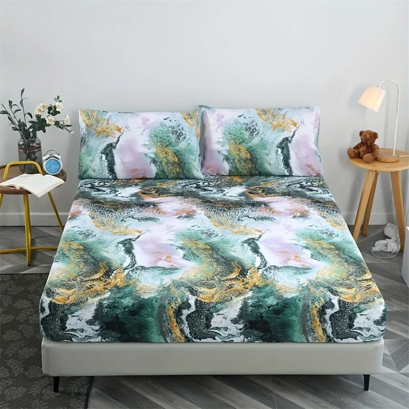 

100% Polyester Microfiber Marble Patterned Sheet & Pillowcase Set - Breathable, All-Season, Woven Bedspread with 2 Pillowcases