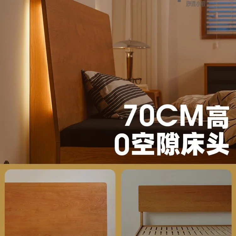 Nordic solid wood bed Japanese 1.5 cherry wood flush edge suspended bed 1.8 meters Master bedroom double bed