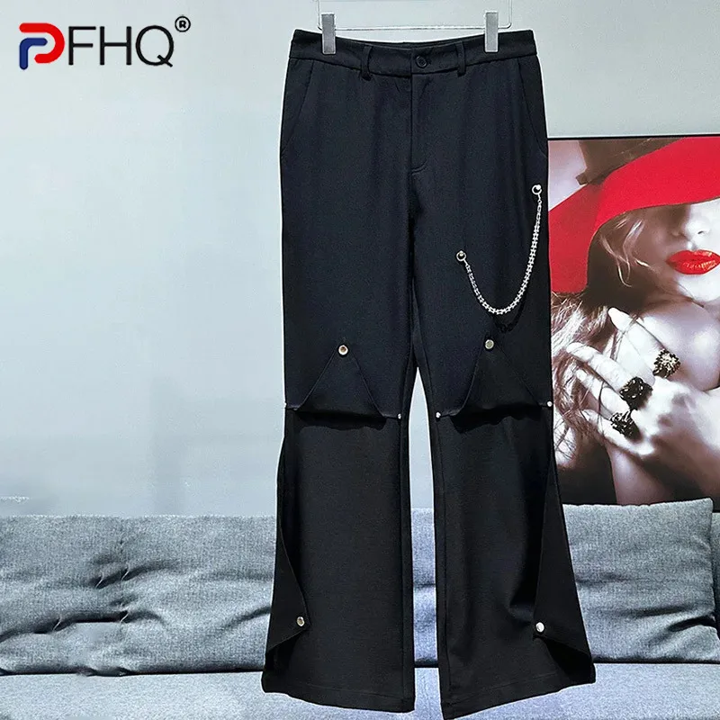 PFHQ Men's Metal Chain Decoration Design Trousers Korean Trendy Solid Color Simple Original Summer Male Pants Versatile 21Z4978