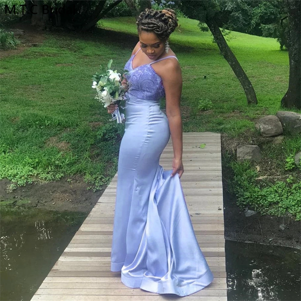 Custom Made Mermaid Baby Blue African Bridesmaid Dresses 4 Styles Off The Shoulder Floor Length Satin Wedding Party Gowns