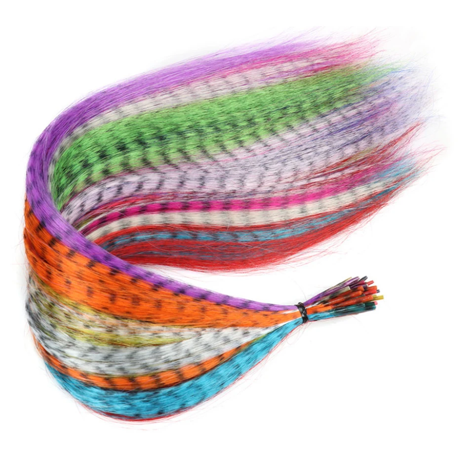 Extensiones de plumas sintéticas de colores, 16 pulgadas, paquete de 10, azul y púrpura, para mujer, línea de cebra 2
