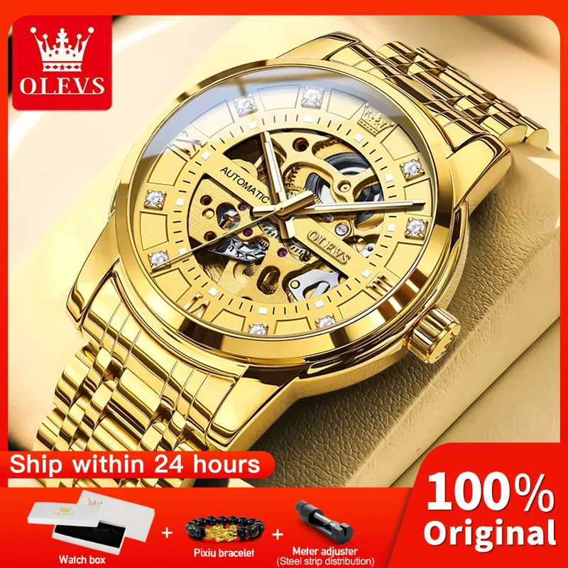

OLEVS 9901 мужские часы оригинальные модные роскошные полые автоматические механические часы водонепроницаемые светящиеся часы для мужчин Freebie