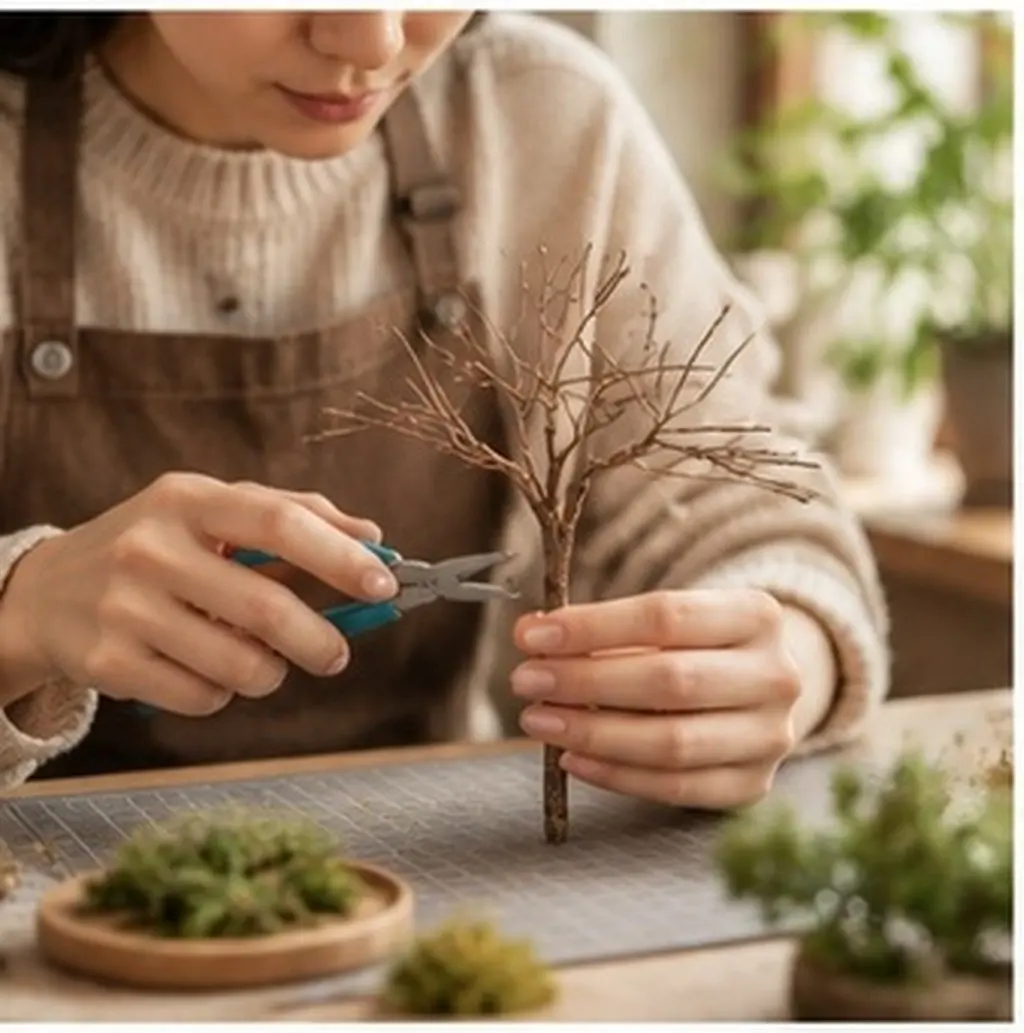 20Pcs Micro Landscape Cherry Tree Boles Miniature Craft Tree Branches for DIY Diorama Home Office Decor Diorama Trees
