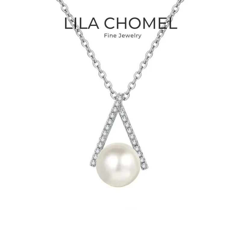 

Valentine's Day 18K White Gold Necklaces Women Wedding 0.11CT Moissanite Diamond 8mm Pearl PT950 Platinum Girl Birthday Gift