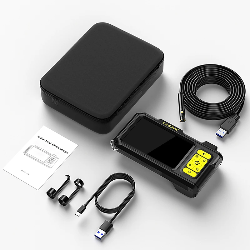 4.3 ''IPS شاشة المنظار كاميرا مزدوجة 8 مللي متر 1080P مع كابل صلب 5 متر انفصال IP67 Borescope كاميرا التفتيش مع حقيبة أدوات