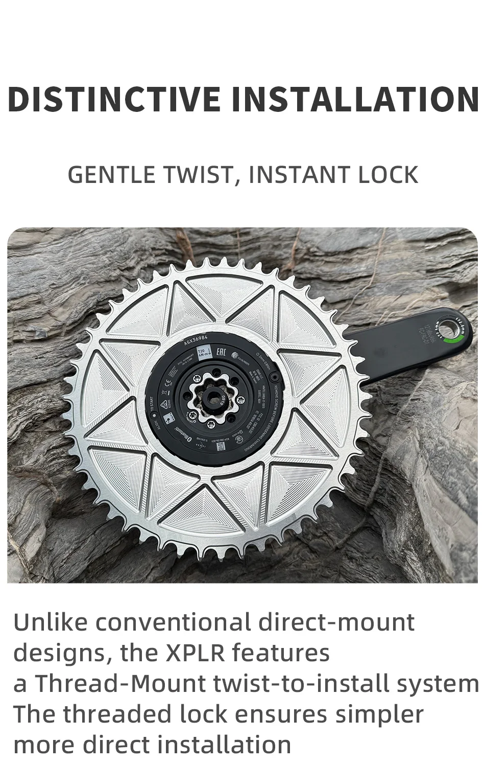 PASS QUEST Gewindekettenblatt – Kompatibel mit SRM E1 AXS Integriertem Gewinde-Spider-Leistungsmesser (Gravel 1x) – Detail 2