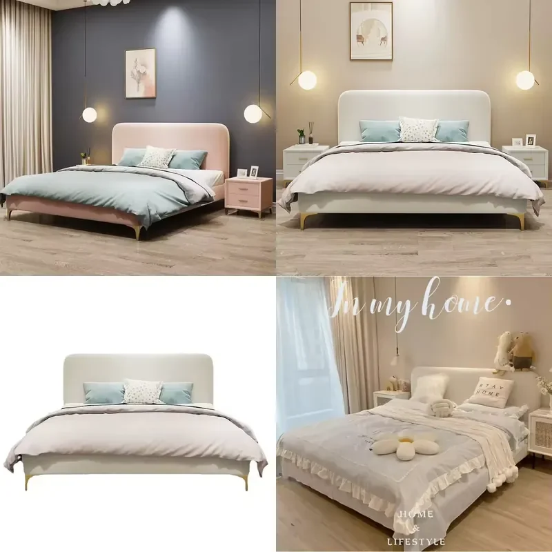 Nordic Simple Modern 1.5m Wooden Frame Small Single Bed Soft Style Boys & Girls Princess Baby Bed with Velvet Upholstery