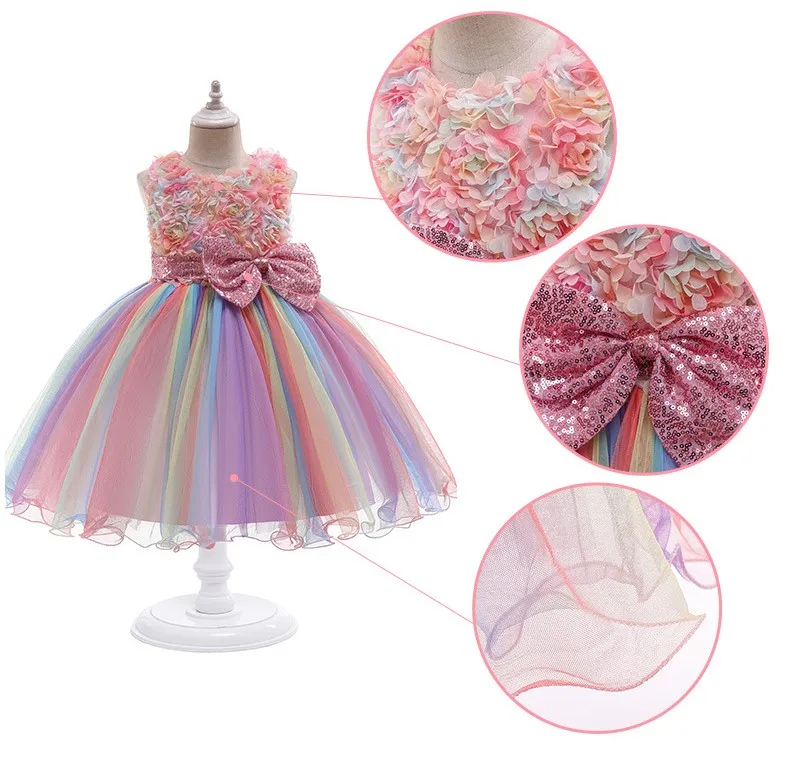 Unicorn Princess Dresses Summer Party Birthday Costume Toddler Girl Floral Sleeveless Clothing Halloween Cosplay Costume