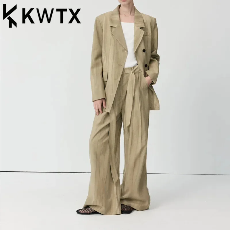 

KWTX 2025 Summer Women’s 2PC Suit Set Wide Leg Pant Suit Office Elegant Rendered Color Streetwear Luxe High Quality Chic Design