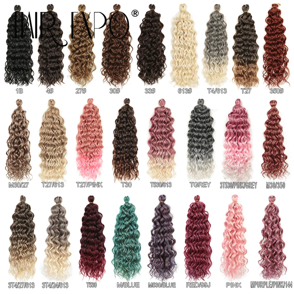 18Inch 24Inch Ocean Wave Crochet Braids Hair Hawaii Afro Curls Ombre Synthetic Braiding Hair Extensions Deep Wave Crochet Hair