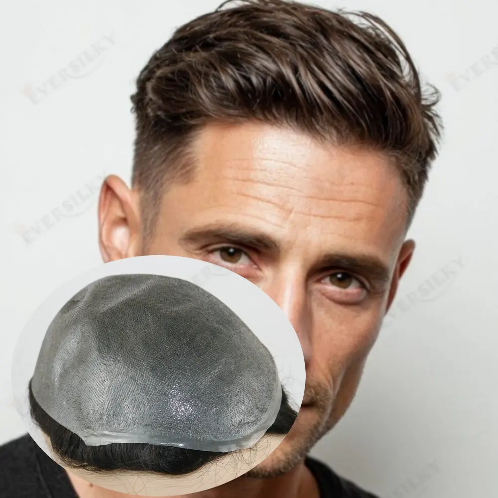 

Ультратонкий мужской капиллярный протез из натуральных волос 0,04 мм, система замещения волос, парик, 90% плотность, V-образная основа, мужской парик-накладка, естественный вид, кожаная основа