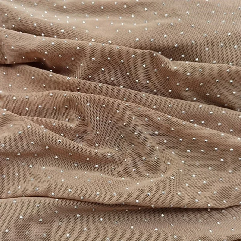 91cm Full Rhinestone High Elastic Mesh Fabric Irregular Hot Fix Bling Gem Ultra Soft 40D Polyester Spandex for DIY Clothing