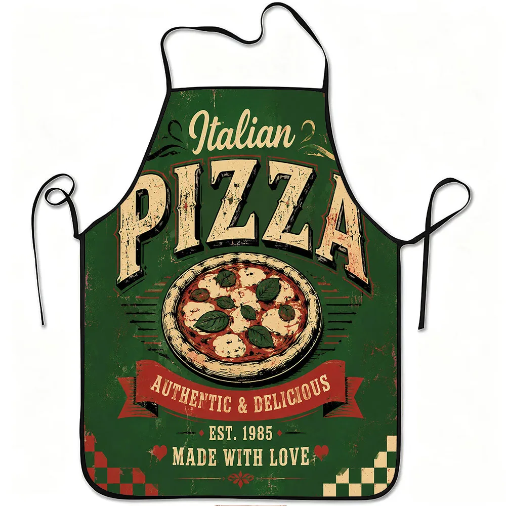 1pc Italian Pizza Apron with Pizza Slice Print & Italian Text - Adjustable Waistband, Durable Polyester Bib Suitable for Cooking