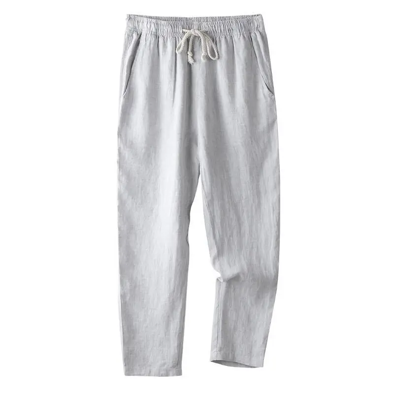 High-End-Herren-Sommerhose aus reinem Leinen, lockeres, weites Bein, gerade, lässig, lange Hose, Frühling und Herbst, Baumwoll-Leinen-Mischung