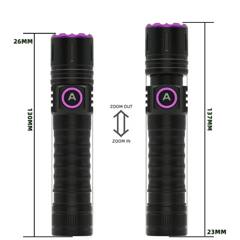 365/395nm UV Flashlight Zoom 5W Type C USB Rechargeable Black Light for Resin Curing, Pet Urine Detection, Scorpion with Battery