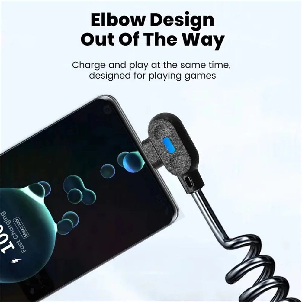 6A Fast Car Charger Cable Retractable USB C 90° Elbow Design with Spring for IPhone Samsung Tablet Laptop Carplay Wire Cords image 4