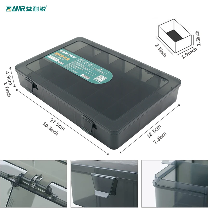 AMR Large 18 Grids Plastic Storage Compartment Organizer Container with Adjustable Dividers for Crafts, Earrings, Screws, Nail