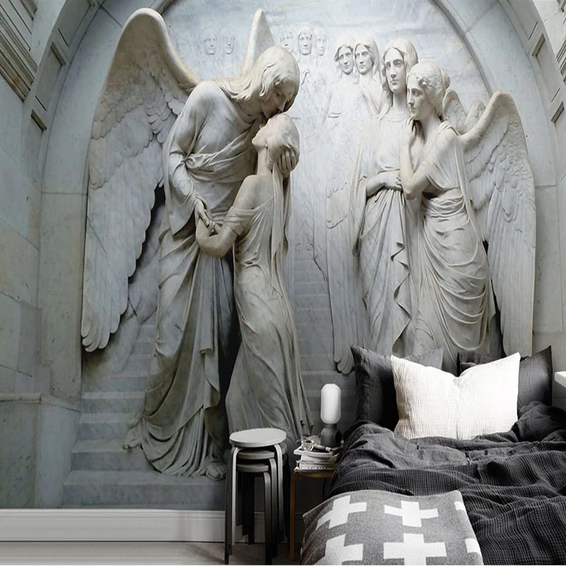 Custom Wallpaper 3D Relief Angel Sculpture Mural Bedroom European Living room sofa TV background wall bedroom restaurant Hotel