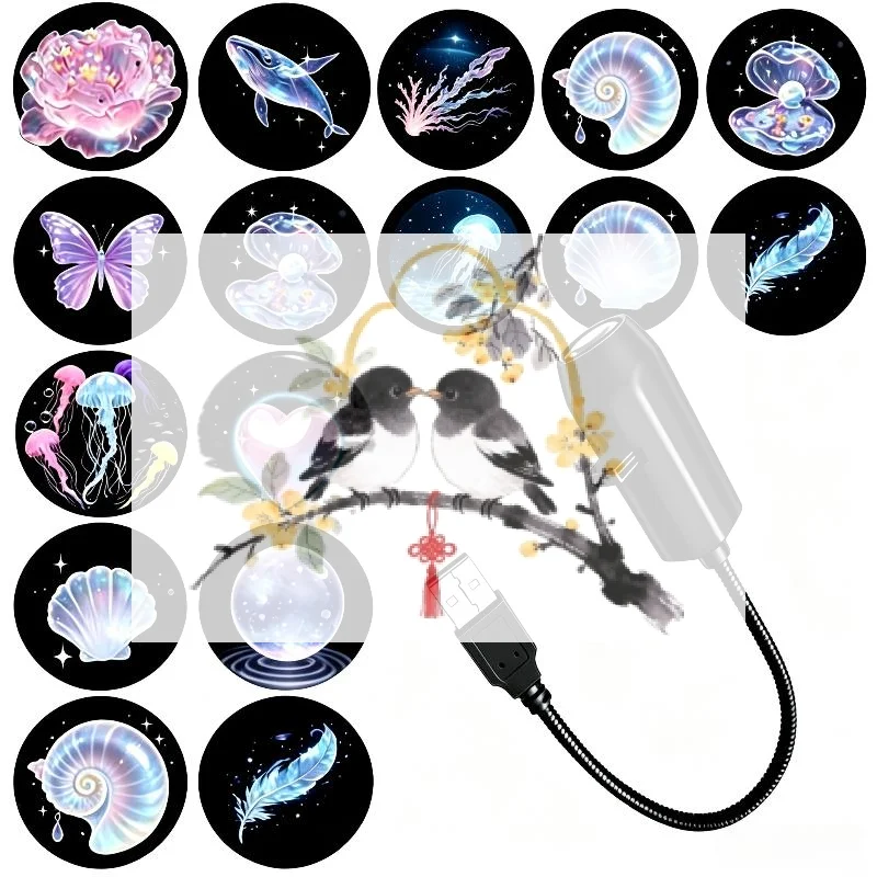 USB Magic Ocean Series Projector Lamp Adjustable Jellyfish Butterfly Pattern Atmosphere Light Car Bedroom Decor Projection Ligh