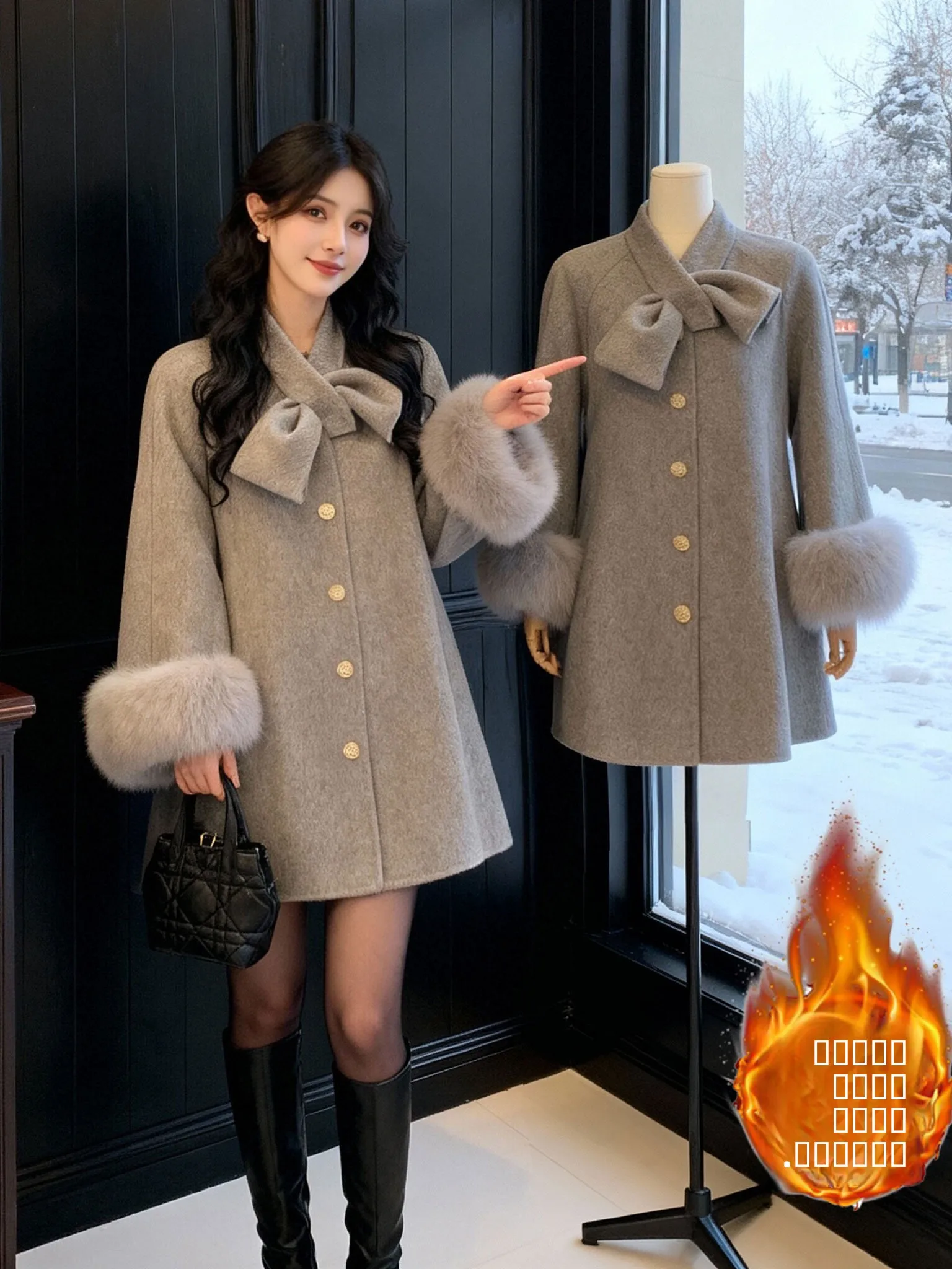 

Женское шерстяное пальто Ele: модное, утепленное, зимнее, с высокой талией, из чистого полиэстера, с длинными рукавами, средней длины