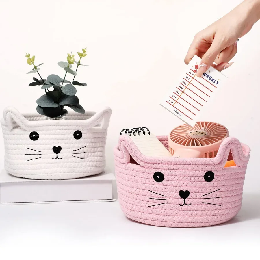 Multipurpose Woven Storage Basket Desktop Small Items Organize Deposit Case Toys Sundires Decorative Cosmetics Holder Container