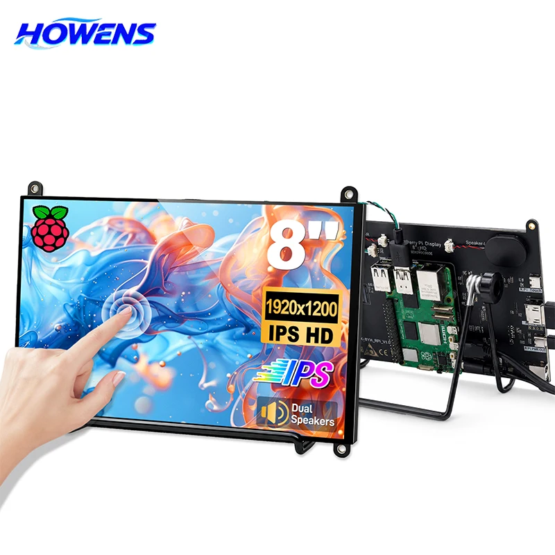 8 Inch Raspberry Pi Touch Monitor 19201200 IPS 10-Point Touch Screen Built-in Speaker HDMI Display for Pi 5 4B PC Case 3D Print