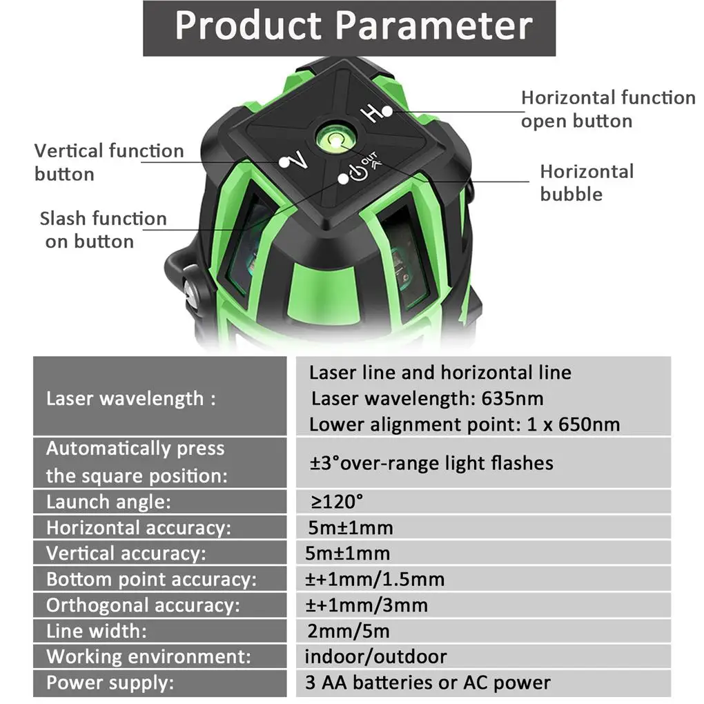 5 Lines Laser Level Self-Leveling 360 Rotatable Horizontal Vertical Cross Green Laser Beam Line