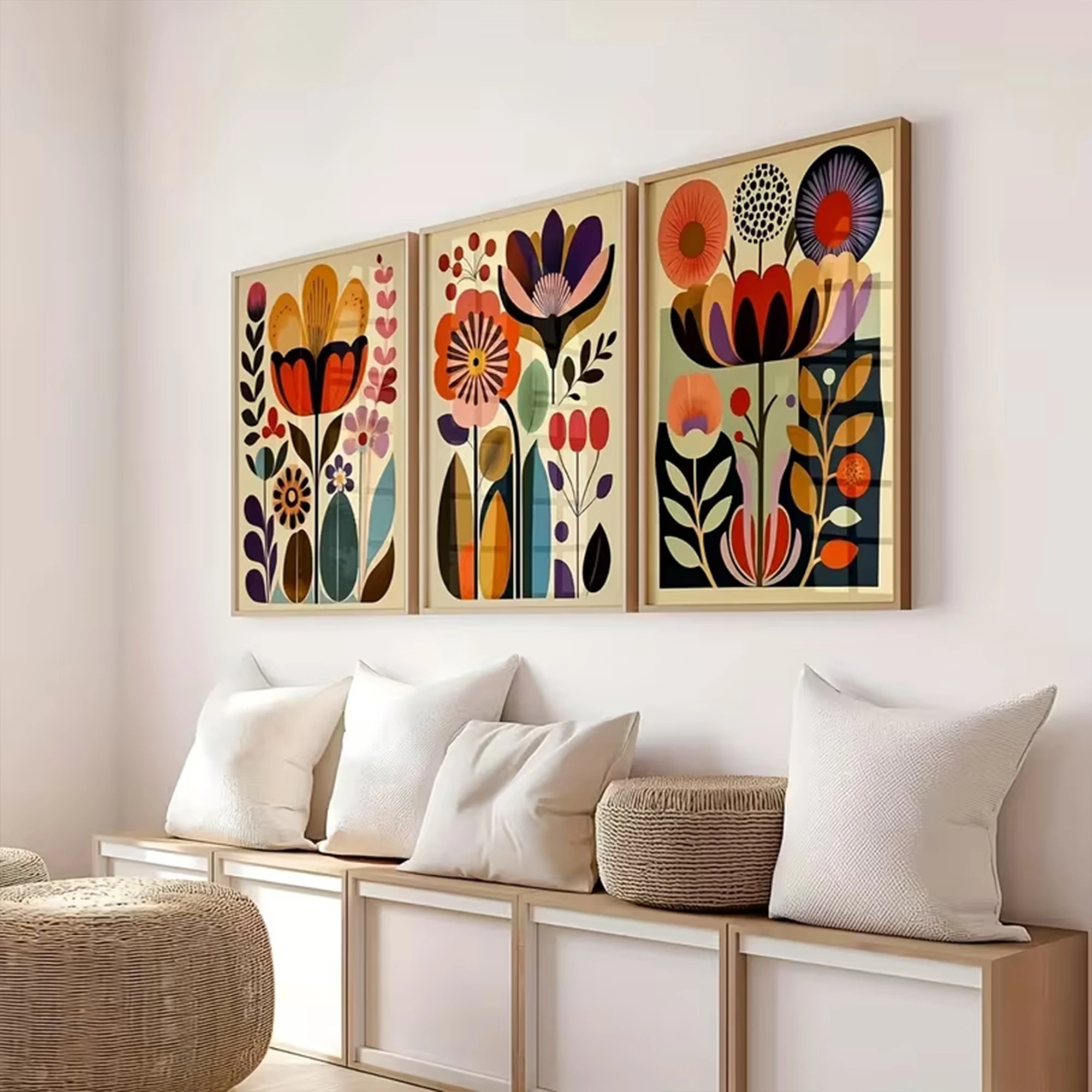 3pcs Retro Botanical  Abstract Flower Wall Art Print Canvas Painting Poster Picture For Living Room,Bedroom Home Decor