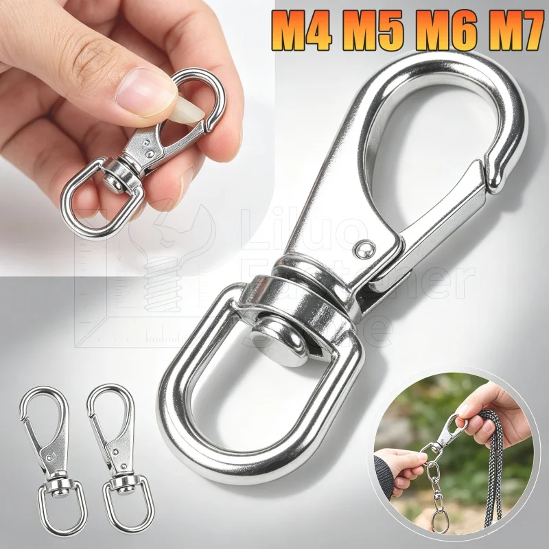 M4 M5 M6M7 304 Stainless Steel Swivel Snap Hook for Flagpole Rope Flag Pole Clips,Diving Clips Spring Hooks,Keychains,Boat Ropes