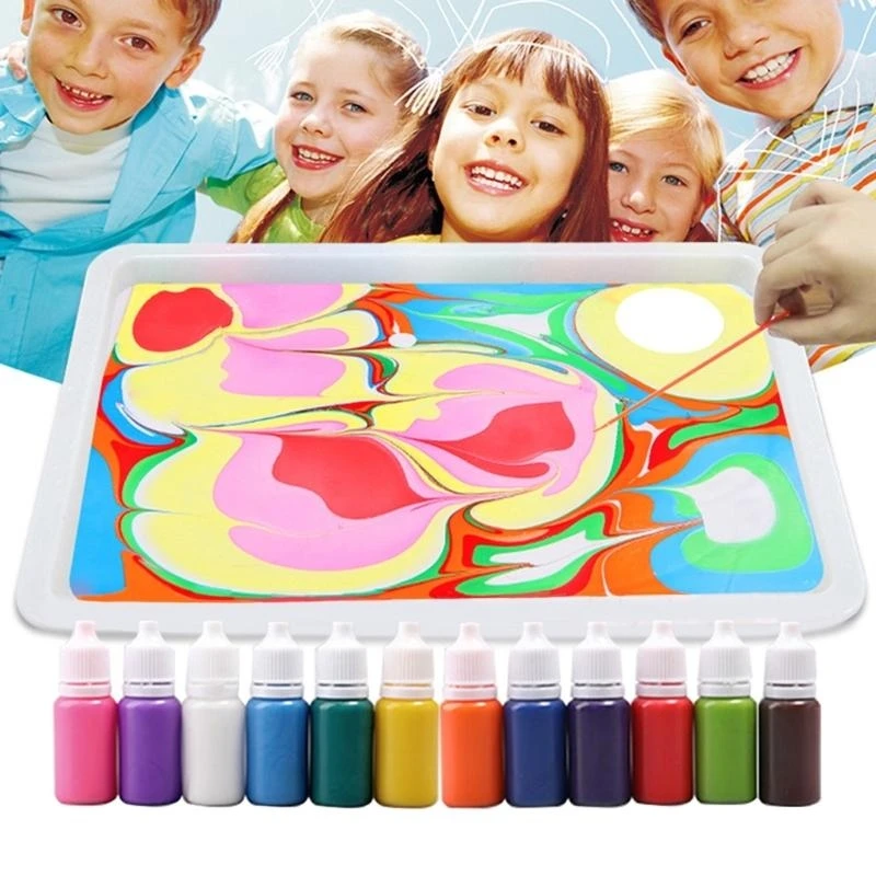 6/12 X 6ml Water Marbling Paint Art Kit for Kids Non Toxic Water Art Paint Set for Fabric Paper DIY Arts Crafts best sale