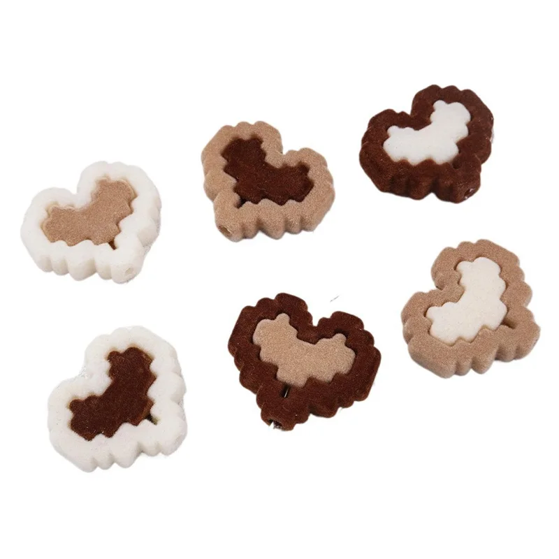 Winter style 100pcs/lot color Flocking effect cartoon hearts shape acrylic beads diy jewelry garment hair accessory