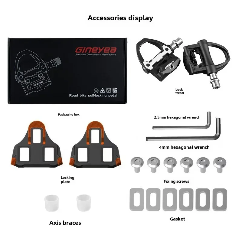 Gineyea pedal de bloqueio de ciclismo, sistema spd de bicicleta de estrada, lâmina de bloqueio de estrada, sapato de bloqueio, pedal de travamento automático