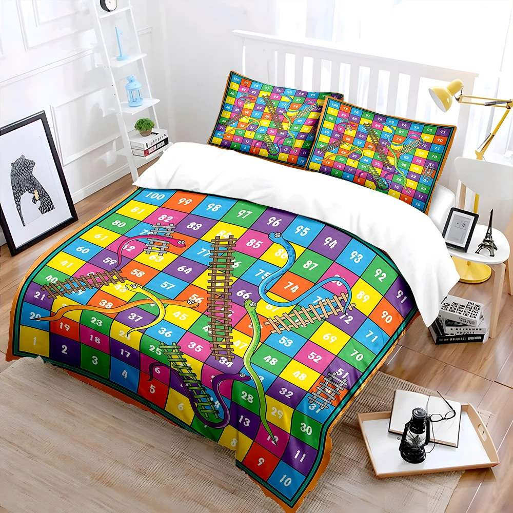 

Colorful snakes and ladders game board Bedding Set for Kids Luxury Gift 3pcs Digital Print Comforter Set Soft Comfortable