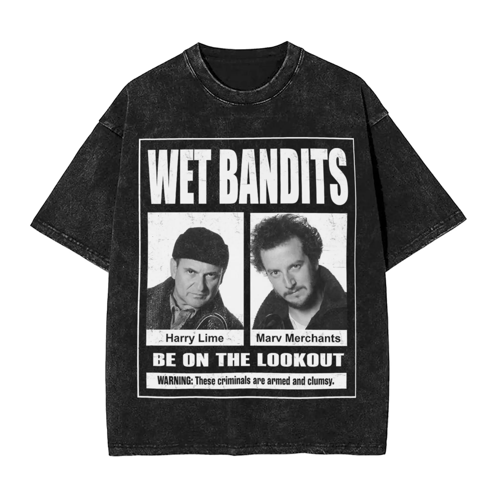 

Стираная футболка Harry And Marv Wet Bandits Be On The Lookout Home Alone Футболка в стиле хип-хоп Oversize Уличная одежда Футболки из 100% хлопка для мужчин
