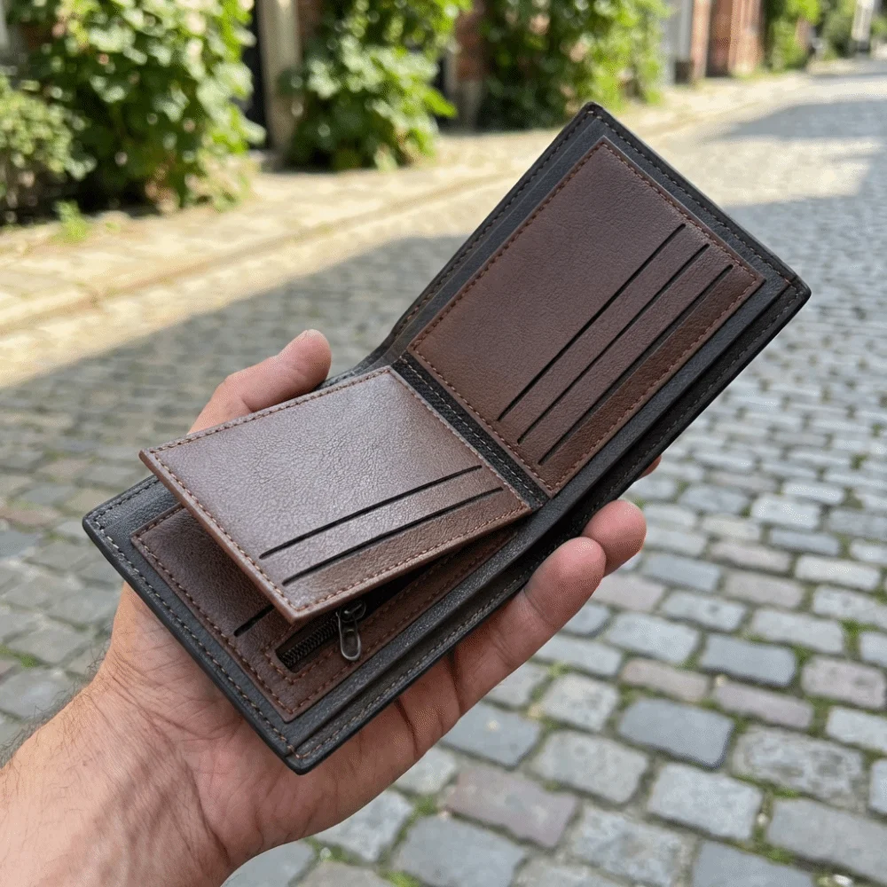 PU Leather Business Short Wallet Large Capacity Two-fold Design Men Card Wallet RFID Protection Coin Purse