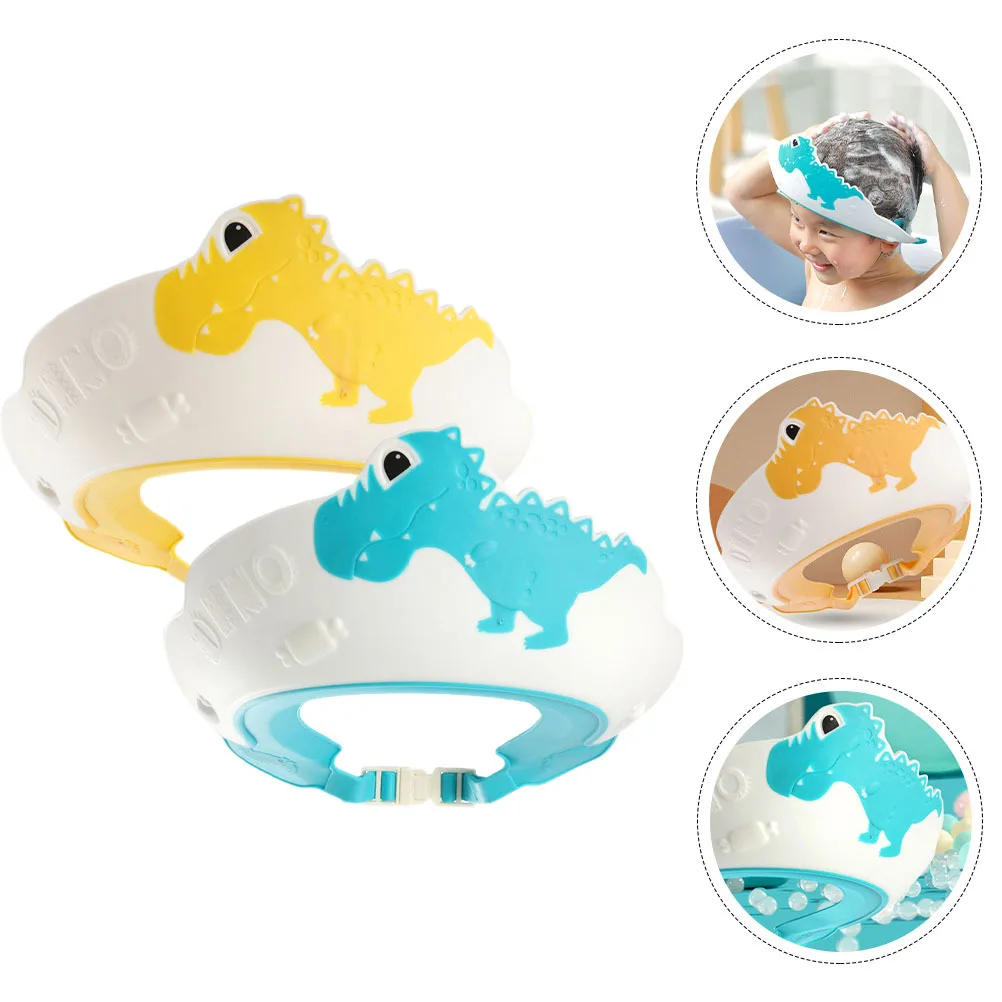 Gorros de ducha de bebé con protección para los oídos, impermeables, con forma de dinosaurio, protector para lavado de cabello, gorro de baño para niños pequeños, protector de champú, 2 uds.